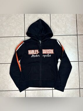 Women’s Medium Harley Davidson Motorcycle Embroidered Logo Zip Up Hooded Sweater